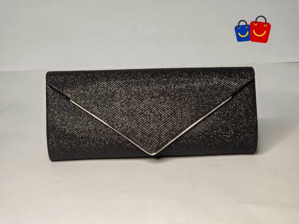 Ladies Bag - Black Glossy with Silver Border - OB009